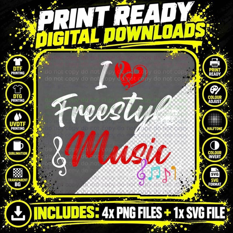 Funny I Love Freestyle Music Musician Treble Clef Png SVG Digital Bundle