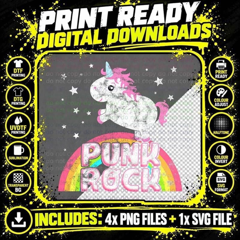 Funny Ironic Cool Unicorn Punk Rock Music Tee Festival Png SVG Digital Bundle