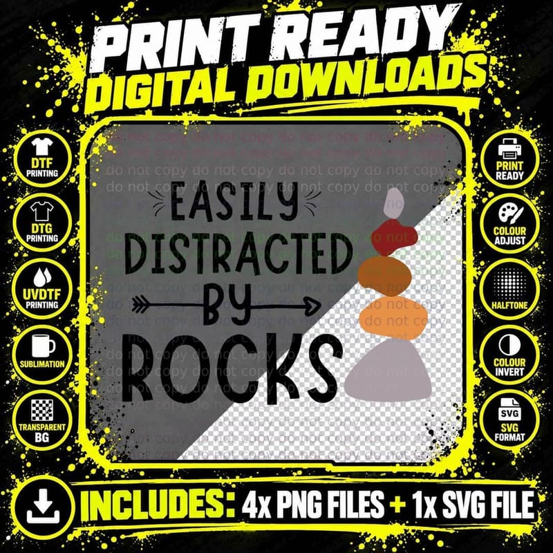 Funny Rock Quote, Easily Distracted by Rocks Geology Png SVG Digital Bundle
