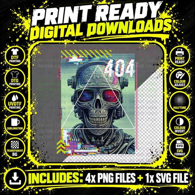 Futuristic Cyber Skull Punk Japanese Art Anime Vaporwave Png SVG Digital Bundle