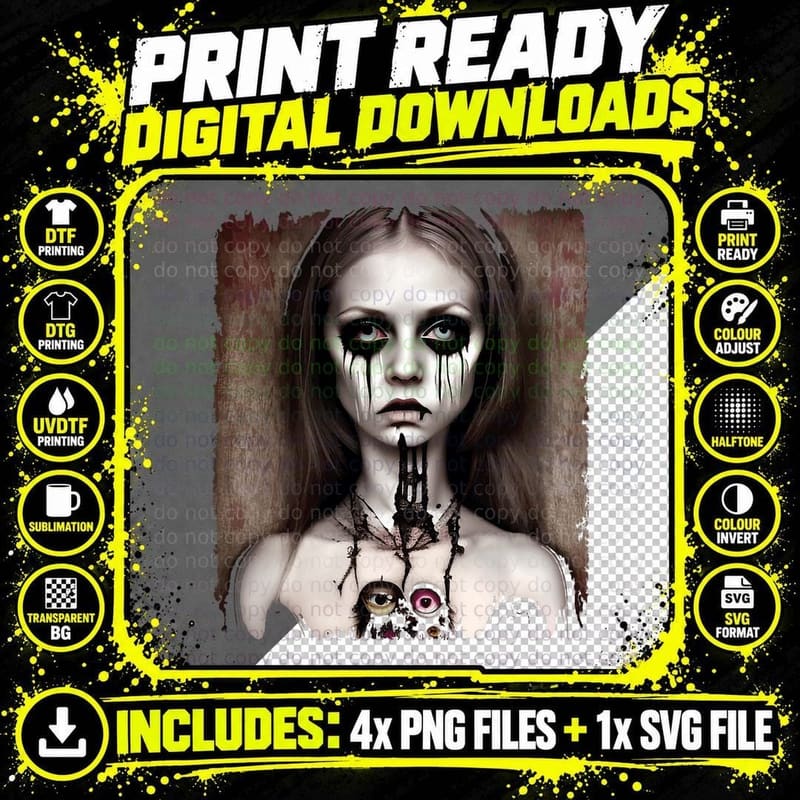 Goth Aesthetic Grunge Occult Emo Satanic Sad Gothic Girl Png SVG Digital Bundle
