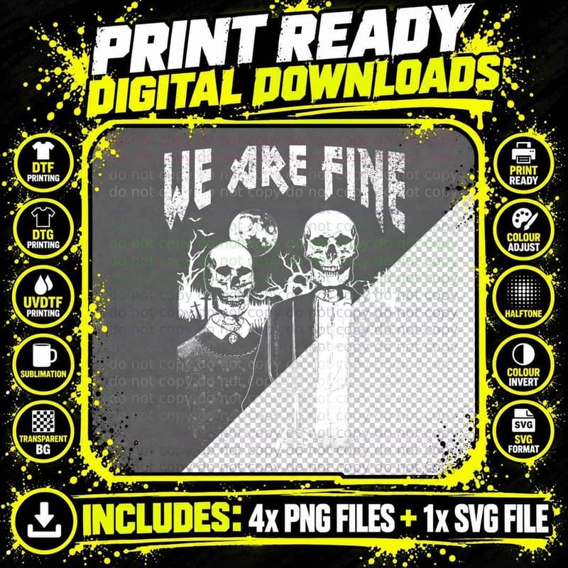 Goth Art Grunge American Gothic Style We Are Fine Occult Png SVG Digital Bundle