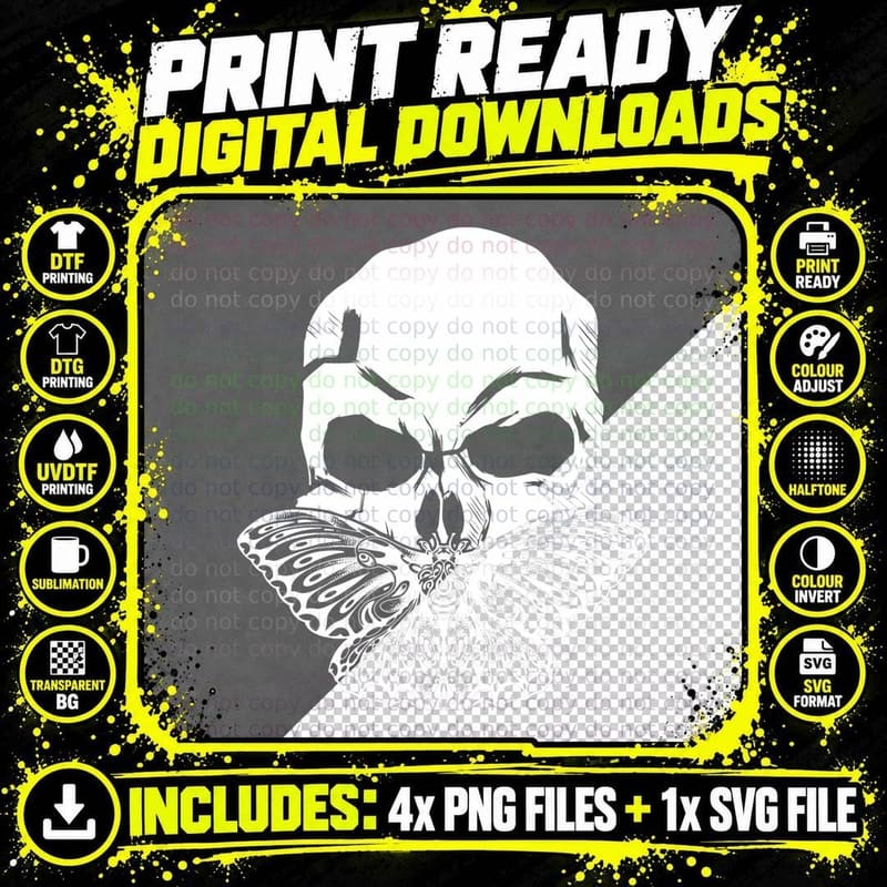 Goth Luna Moth Butterfly Skull Emo Punk Rock Insect Png SVG Digital Bundle