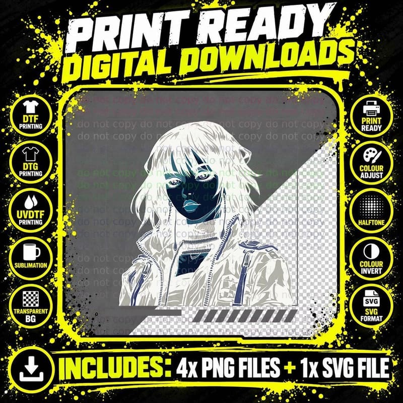 Gothic Anime Girl Dark Emo Pop Art Anime Grunge Png SVG Digital Bundle
