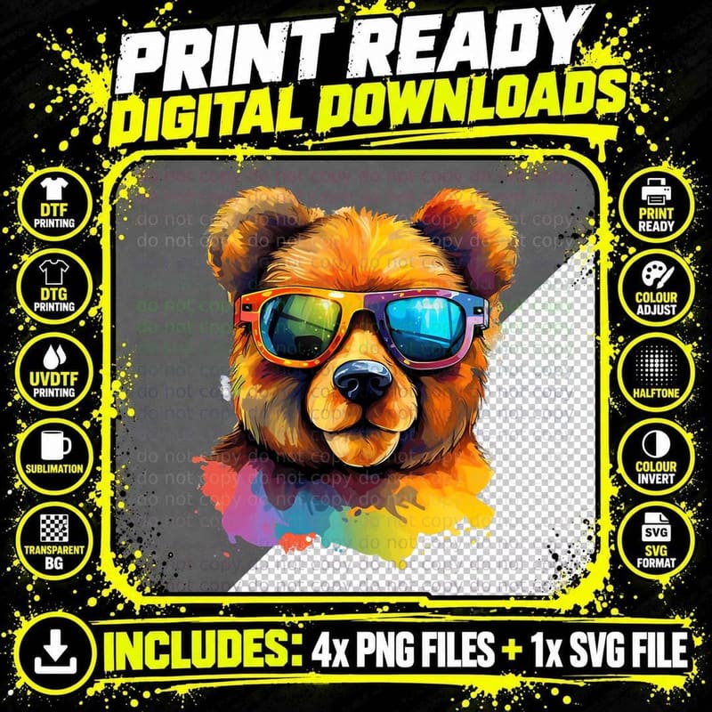 Graffiti Hip Hop Teddy Bear Cool Watercolor Splash Art Png SVG Digital Bundle