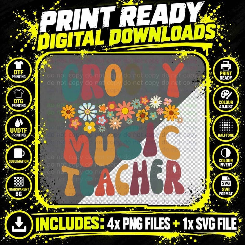 Groovy Music Teacher Retro Colorful Design Png SVG Digital Bundle