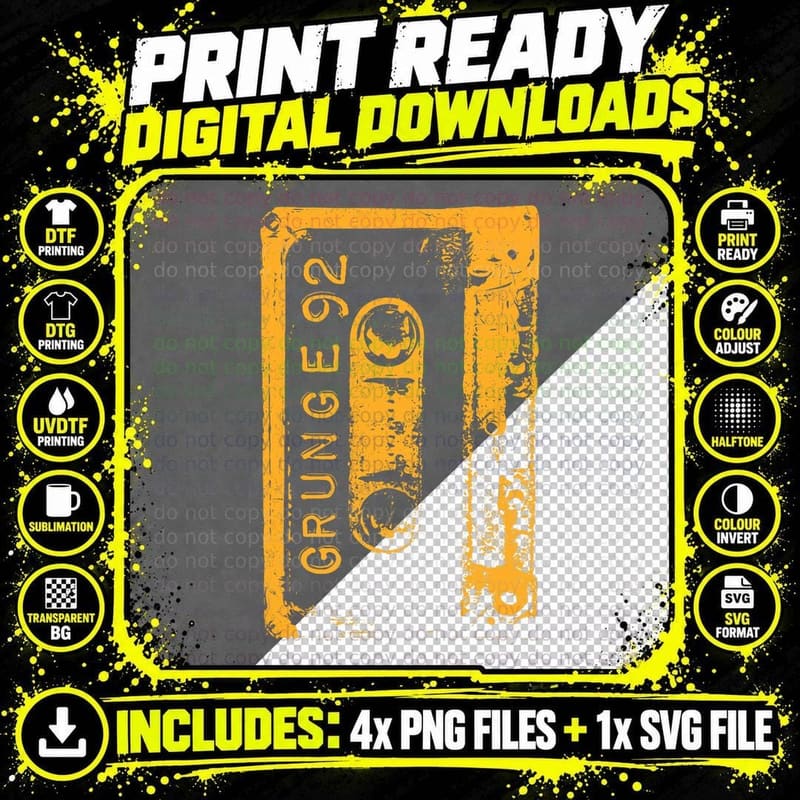 Grunge 90's Vintage Concert Mixtape Retro Png SVG Digital Bundle