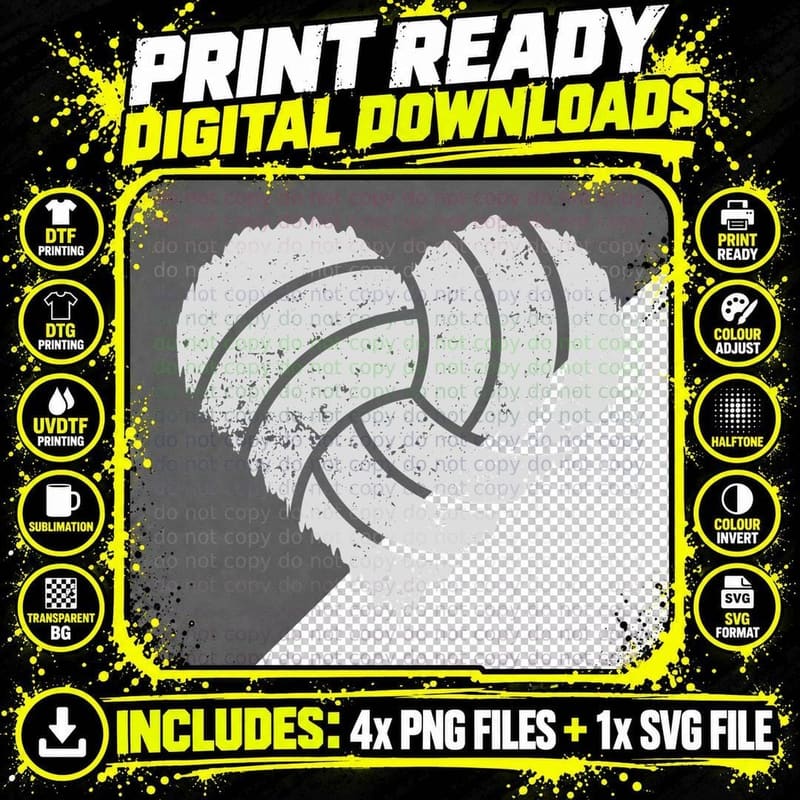 Grunge Volleyball Silhouette Volleyball T-Shirt Png SVG Digital Bundle