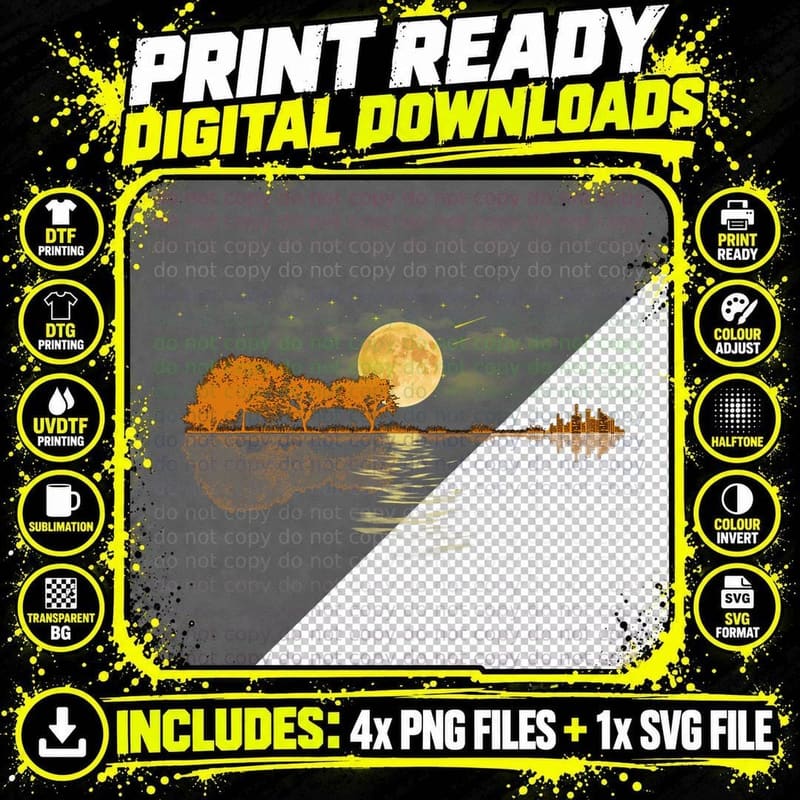 Guitar Lake Reflections Love Musician Png SVG Digital Bundle