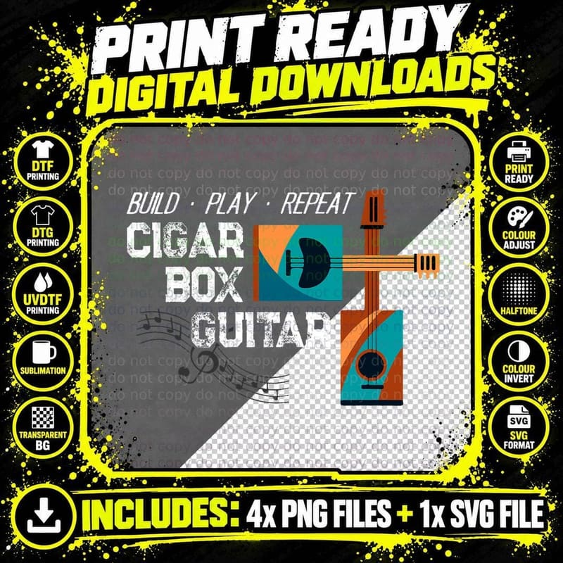 Guitar Player - Cigar Box Guitar Guitarist Bassist Music Png SVG Digital Bundle
