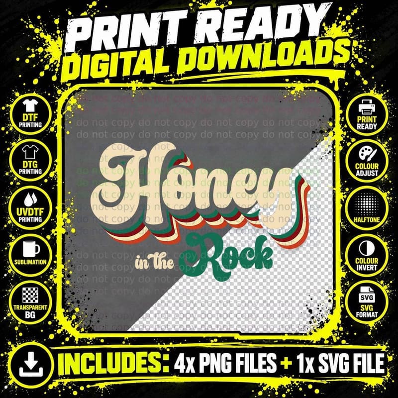 Honey in the a Rock Christian Faith Vintage Jesus Png SVG Digital Bundle