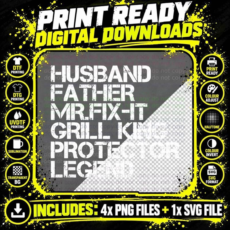 Husband Father Mr.fix-It Grill King Protector Legend Png SVG Digital Bundle