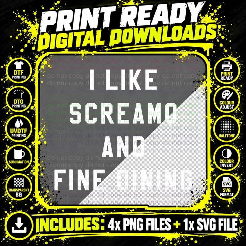 I LIKE Screamo AND FINE Dining Funny Emo Goth Punk Music Png SVG Digital Bundle