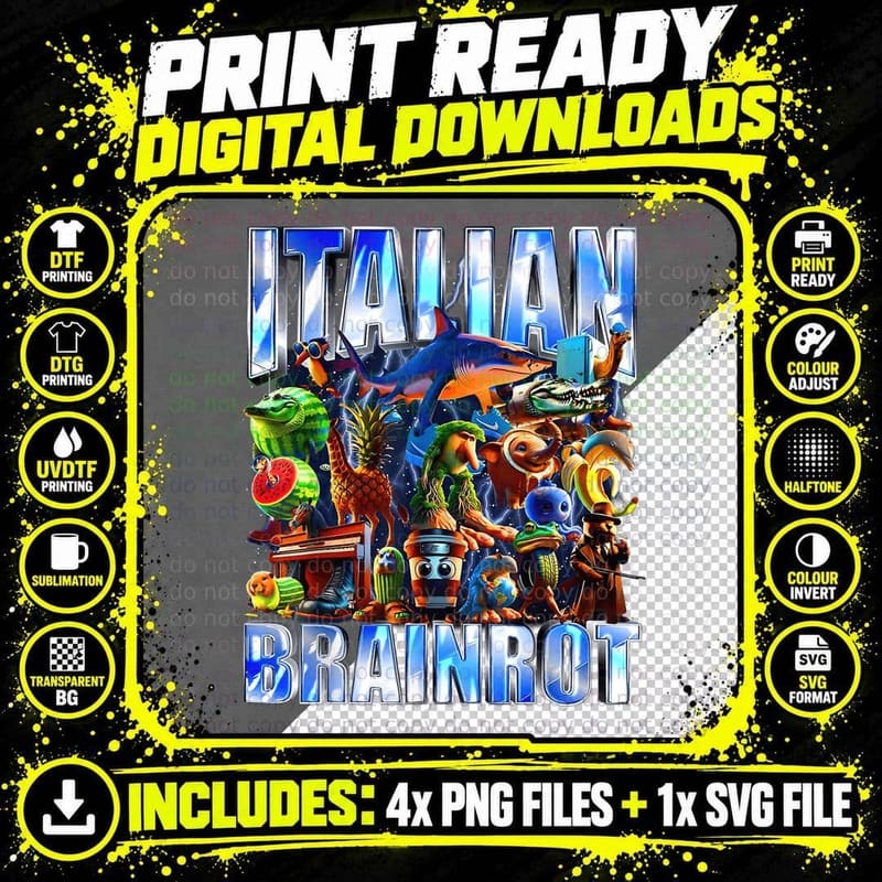 Italian Brainrot Bootleg Retro Meme Shark Tralalero Png SVG Digital Bundle