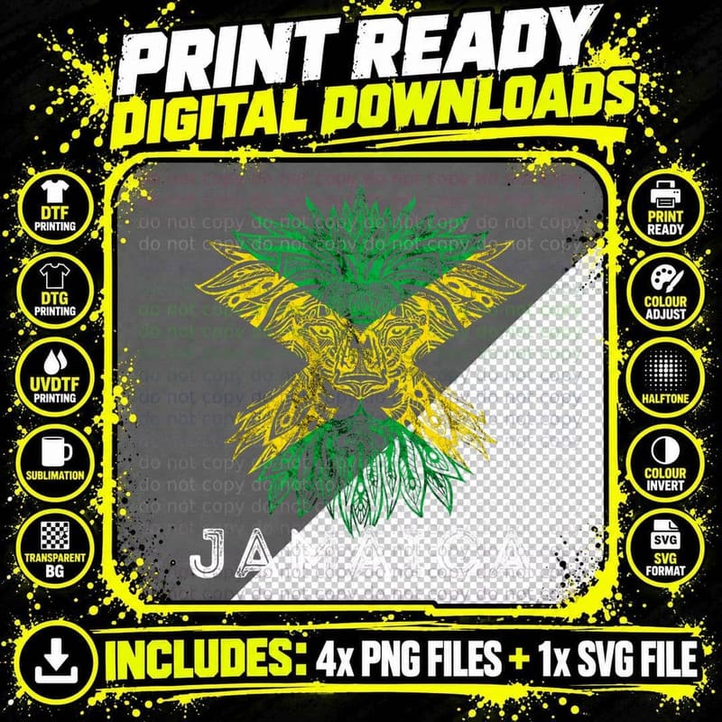 Jamaica Reggae Lion Jamaica Flag Jamaican Roots Pride Png SVG Digital Bundle
