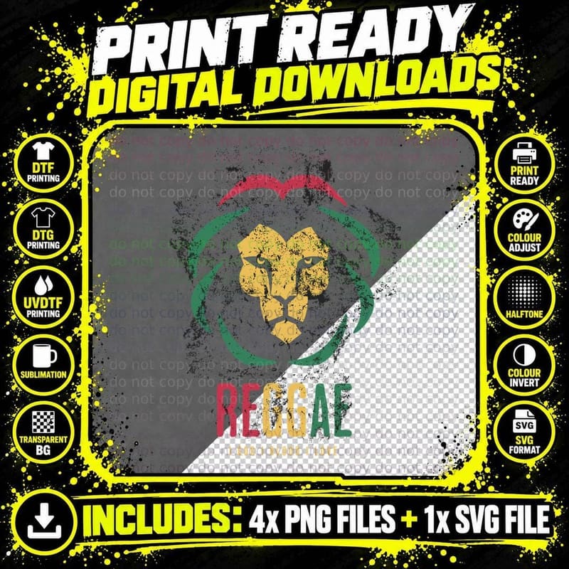 Lion Reggae T-Shirt, Colorful Rasta Print Png SVG Digital Bundle