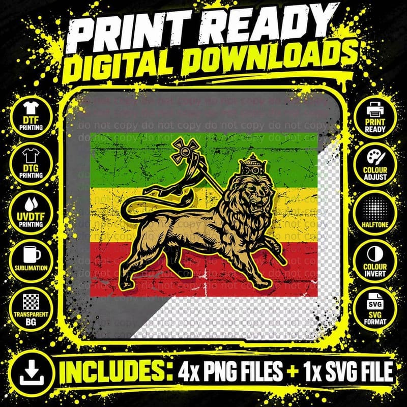 Lion of Judah Rasta Ethiopian Cross Reggae Old Ethiopia Png SVG Digital Bundle