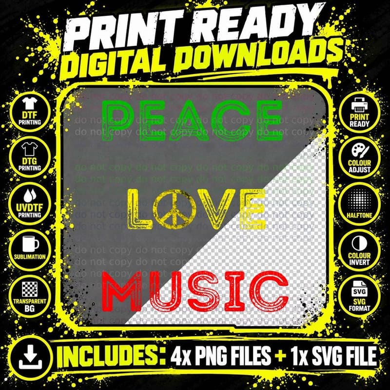 Music Love Peace Rasta Reggae Rastafari Roots Jamaican Png SVG Digital Bundle