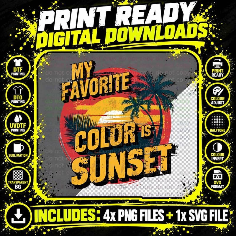 My Favorite Color Is Sunset Summer T-Shirt Png SVG Digital Bundle