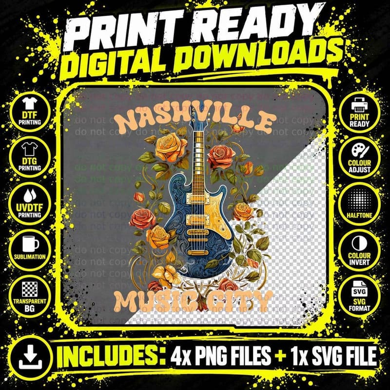 Nashville Music City Western T-Shirt Png SVG Digital Bundle