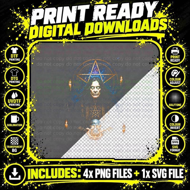 Occult Ritual Skull T-Shirt, Halftone Dark Rock Graphic Png SVG Digital Bundle