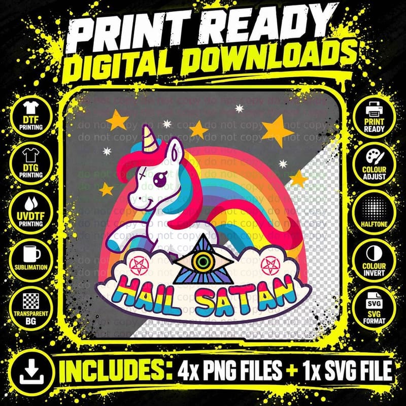 Pastel Goth Kawaii Rainbow Hail Satan Unicorn Death Png SVG Digital Bundle