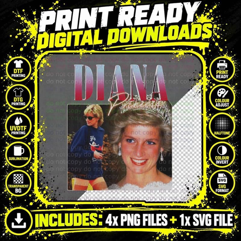 Princess DIANA Rap Hip Hop Princess Diana 90s Retro Png SVG Digital Bundle