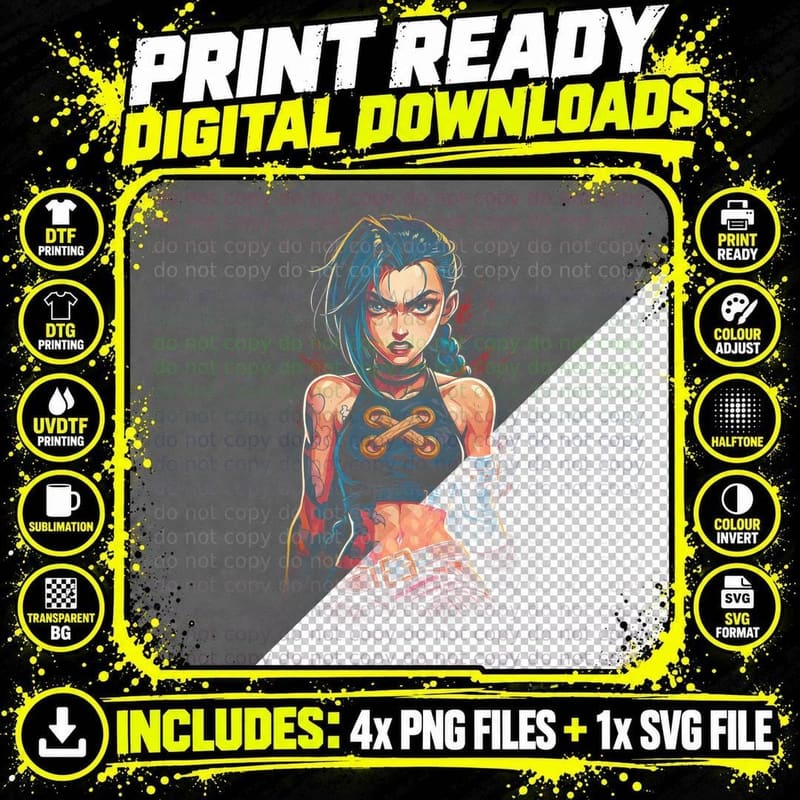 Punk Rebel Girl T-Shirt, Halftone Video Game Character Png SVG Digital Bundle