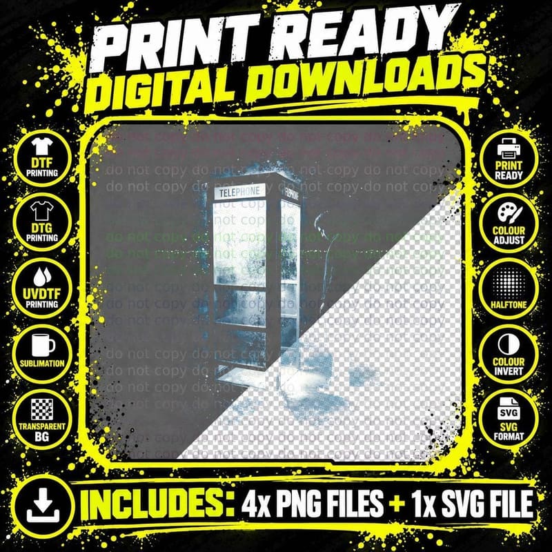 Red Telephone Box Night T-Shirt, Halftone Rock Album Png SVG Digital Bundle