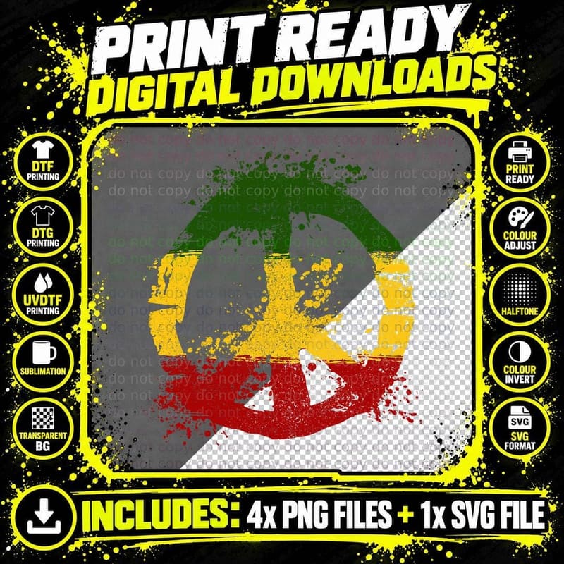 Reggae Music Peace Sign Rastafari Rasta Gift T-Shirt Png SVG Digital Bundle