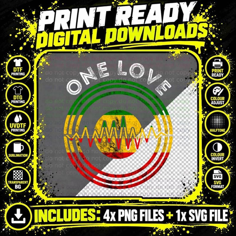 Reggae One Pride Love Vinyl Reggae Music Rastafarian Png SVG Digital Bundle