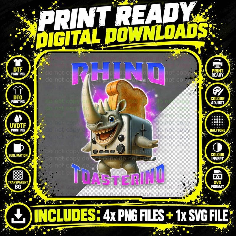 Rhino Toasterino Italian Brainrot Funny Bootleg Meme Png SVG Digital Bundle