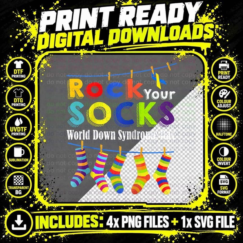 Rock Your Socks Cute 3-21 Trisomy 21 World Down Syndrome Png SVG Digital Bundle