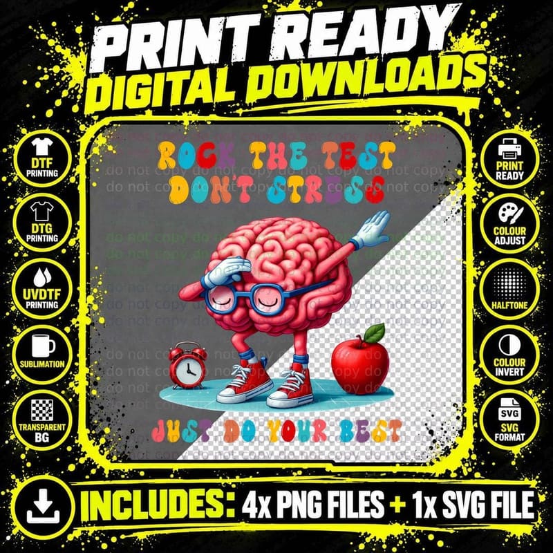 Rock the Test Don't Stress Just Do Your Best Teacher Png SVG Digital Bundle