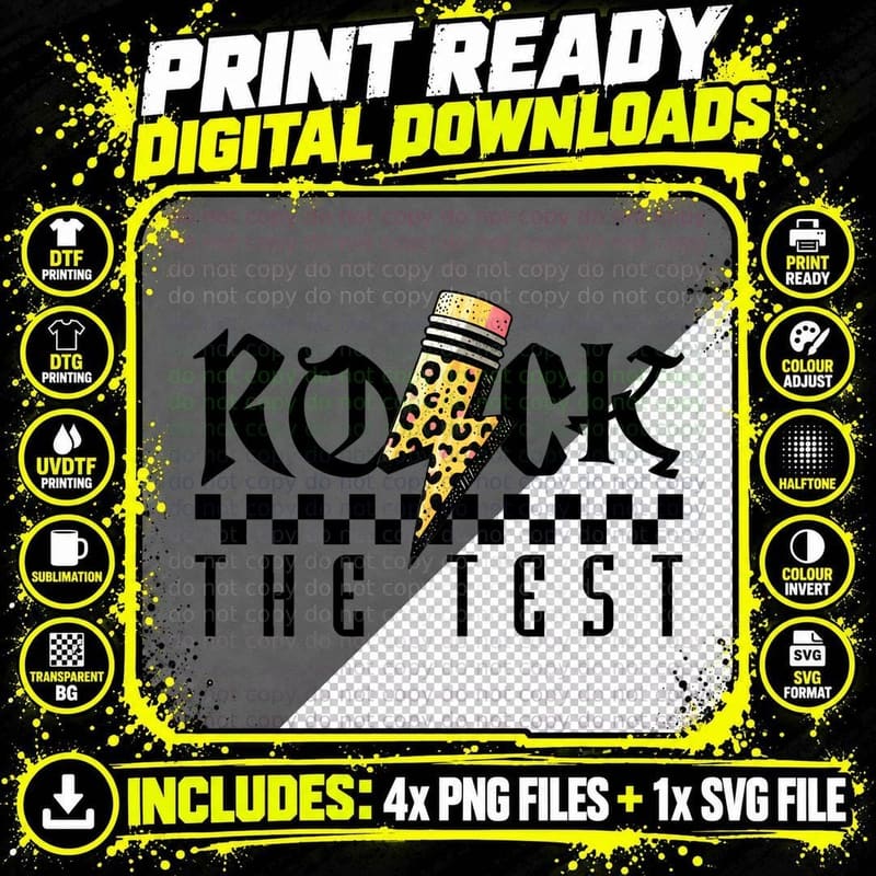 Rock the Test T-Shirt, Leopard Pencil Lightning Bolt Png SVG Digital Bundle