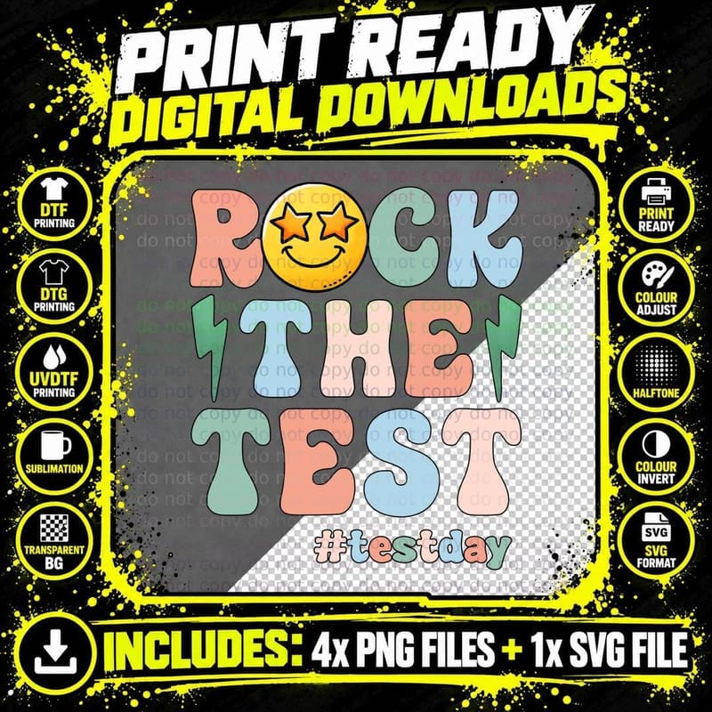 Rock the Test Testday T-Shirt, Smiley Face with Colorful Png SVG Digital Bundle