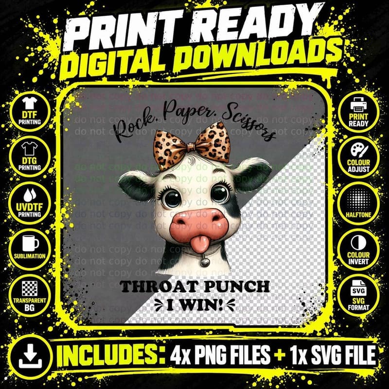Rock. Paper. Scissors. Throat Punch! I Win! Sarcastic Png SVG Digital Bundle