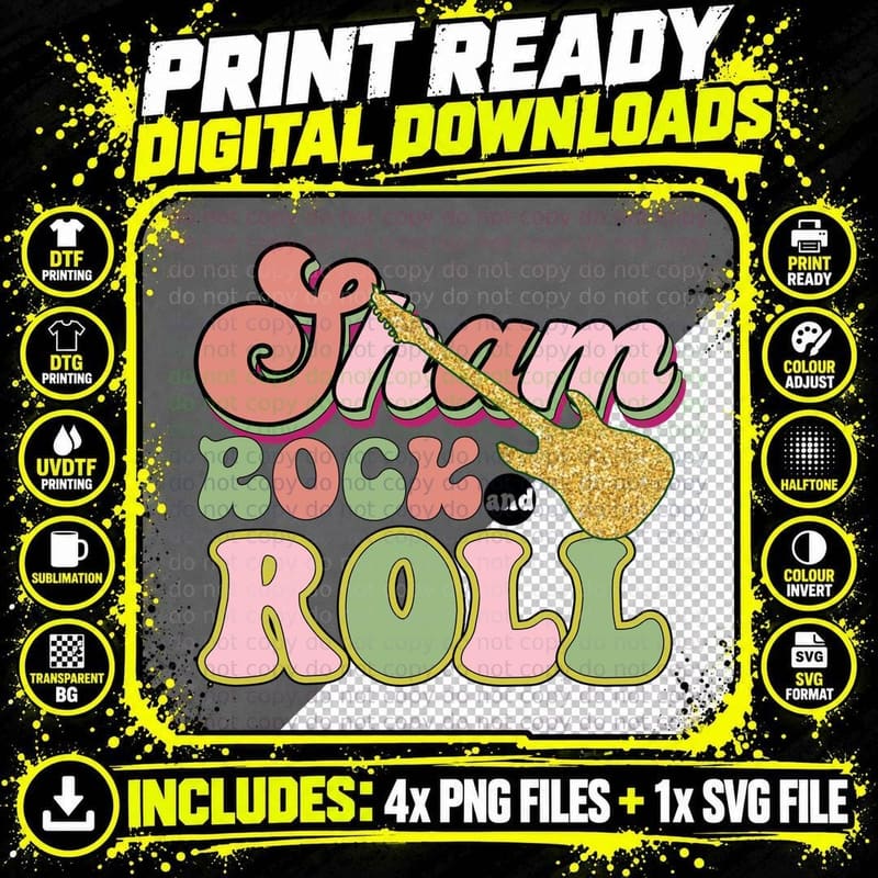 Slam Rock Roll St Patricks Day T-Shirt Png SVG Digital Bundle