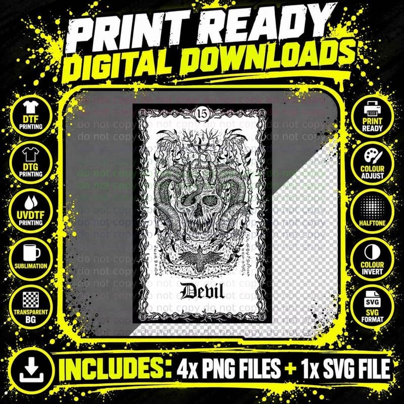 The Devil Tarot Card Shirt Skull Goth Punk Tee Magic Png SVG Digital Bundle