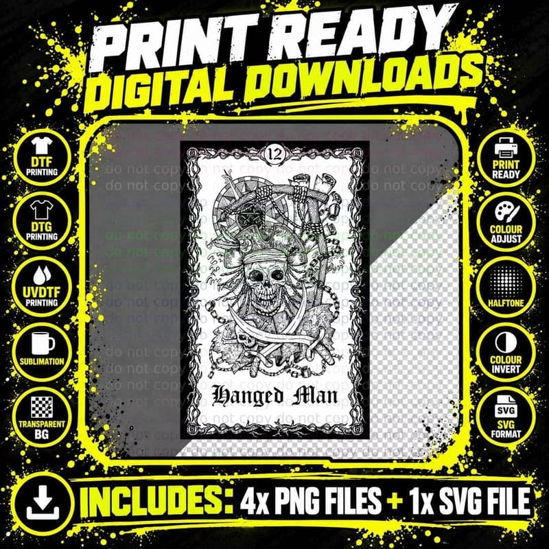 The Hanged Man Tarot Card Shirt Skull Goth Punk Magic Png SVG Digital Bundle