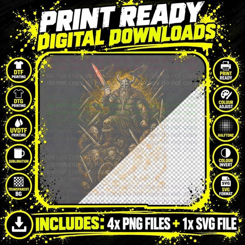 Viking Warlord Battle T-Shirt, Halftone Dark Rock Png SVG Digital Bundle