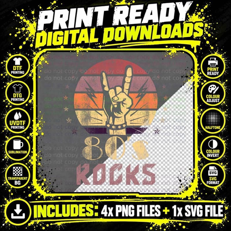 Vintage 80's Rock Bands Eighties 80s Party Retro Music Png SVG Digital Bundle
