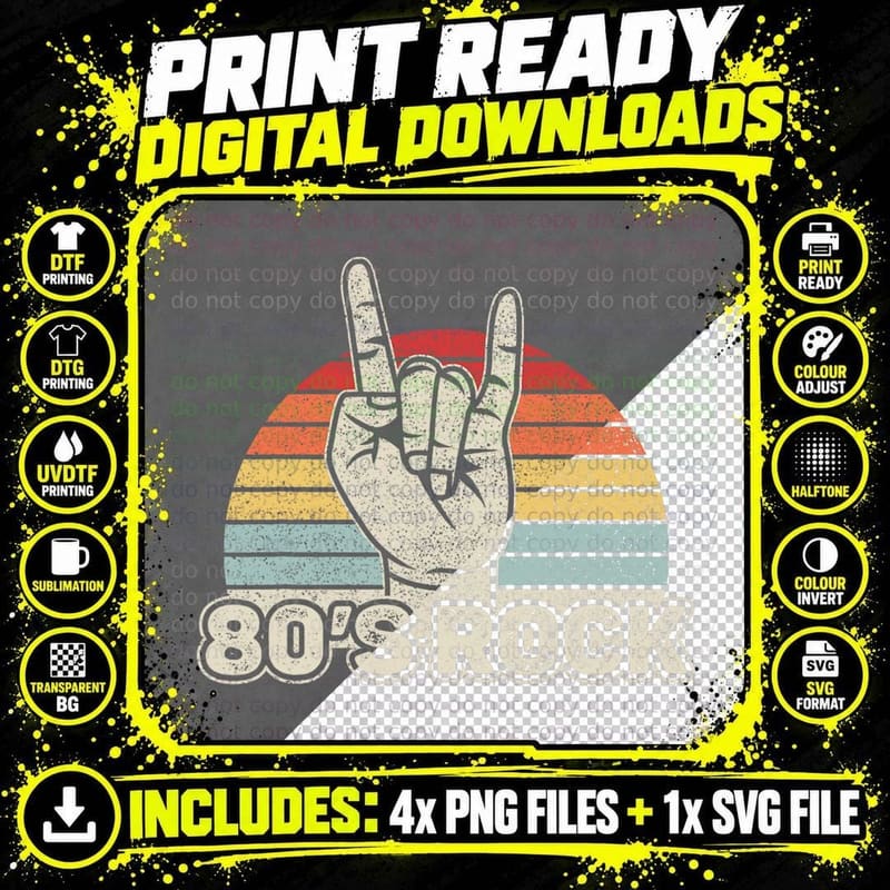 Vintage Retro 80's Rock Band T-Shirt Png SVG Digital Bundle