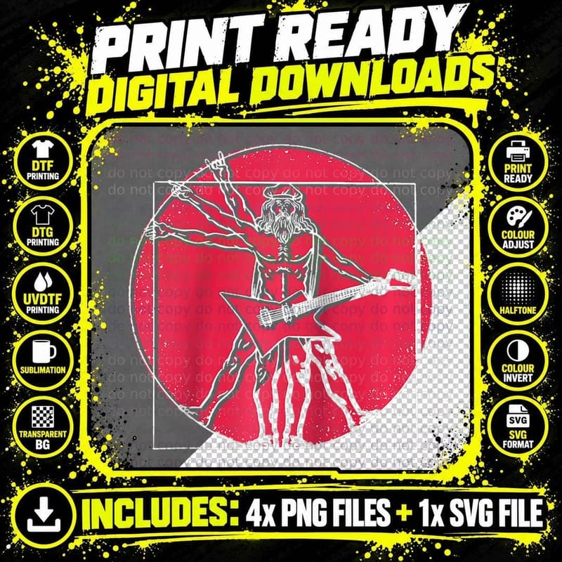 Vitruvian Man Guitar Player Musician Guitarist Bassist Png SVG Digital Bundle