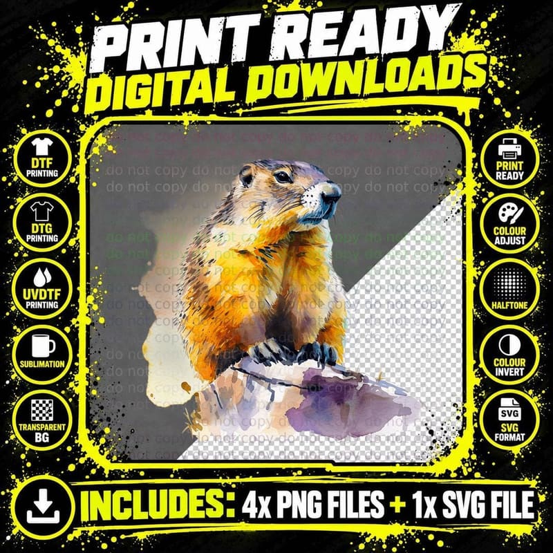 Watercolor Groundhog on Rock Groundhog T-Shirt Png SVG Digital Bundle