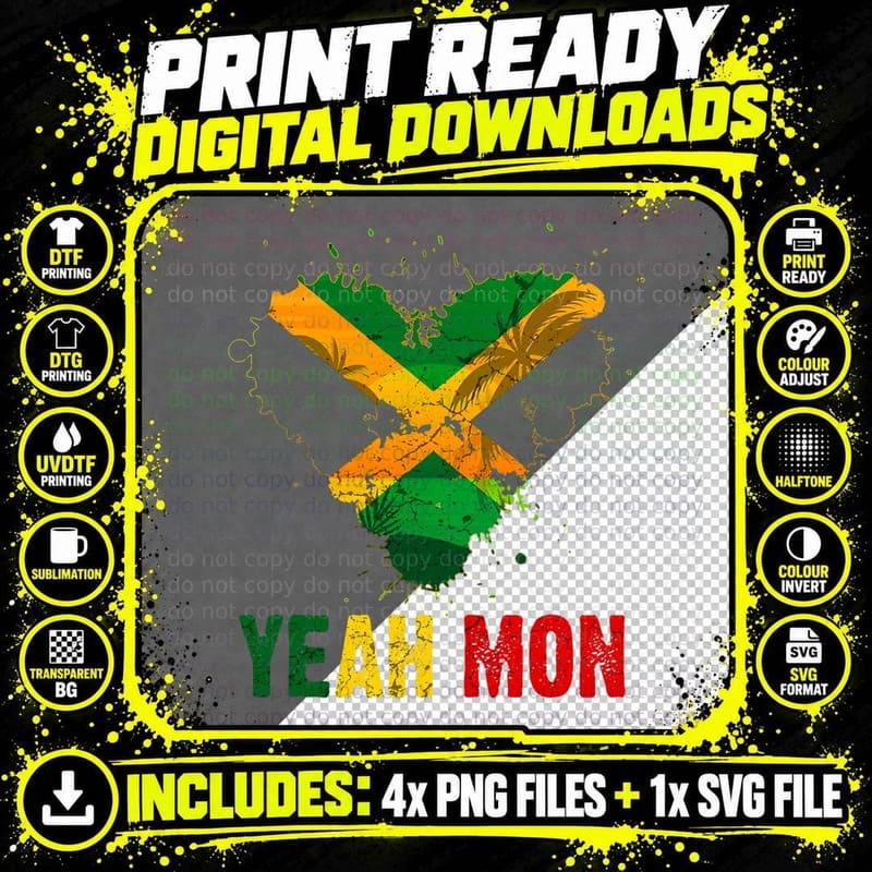 Yeah Mon Jamaican Flag Vacation Retro Jamaica Reggae Png SVG Digital Bundle