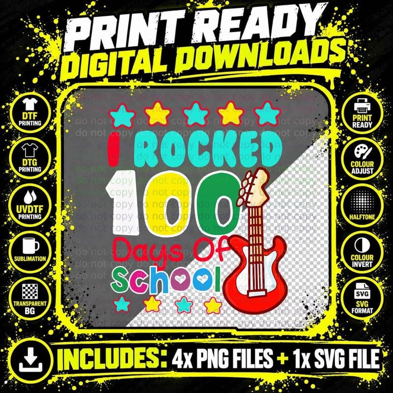100 Days School T-Shirt, Music Rock Style Png SVG Digital Bundle