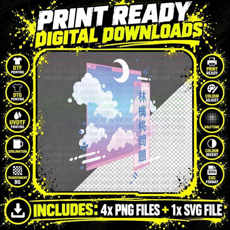 80s Retro Vaporwave Pastel Goth Soft Grunge Kawaii Moon Png SVG Digital Bundle