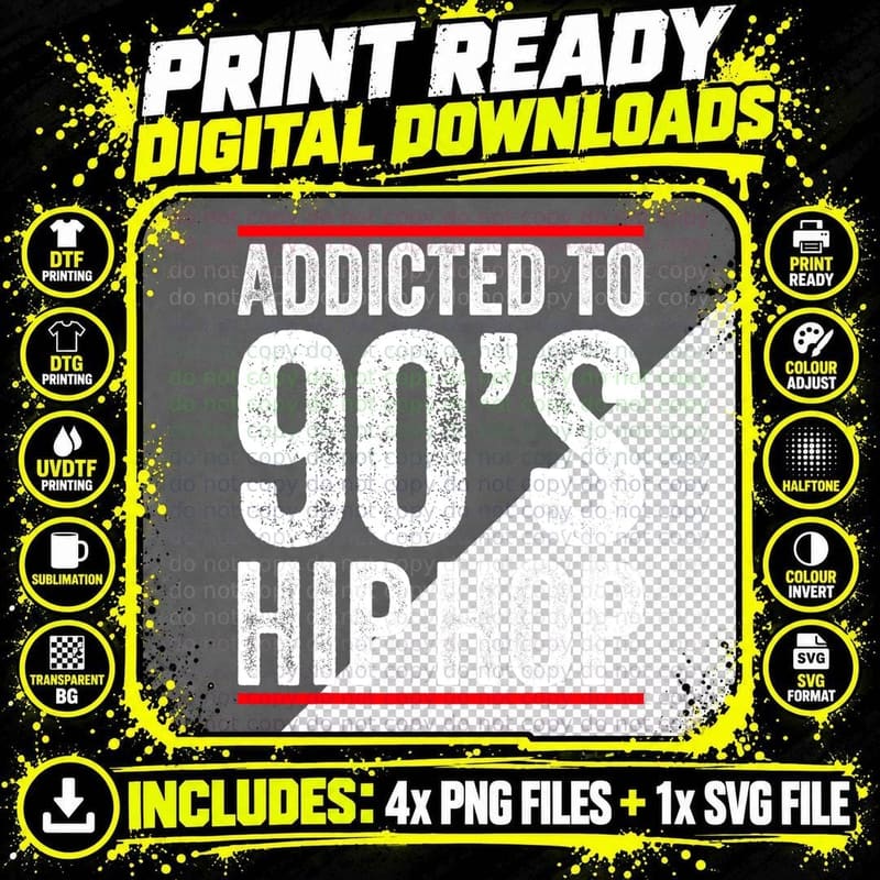 90s Hip Hop Lover Gangster Rap Clothing Old School Retro Png SVG Digital Bundle