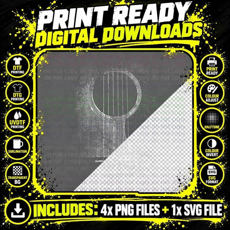 Acoustic Guitar Player Six String Classic Rock & Roll Png SVG Digital Bundle